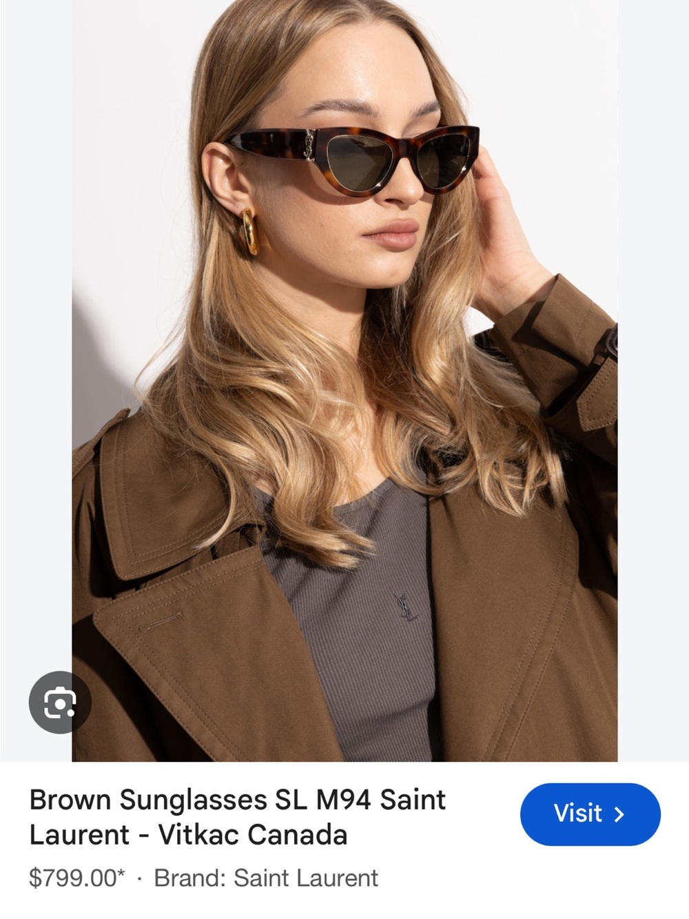 Saint Laurent Tortoiseshell Cat-Eye Sunglasses with Khaki Lenses brand new